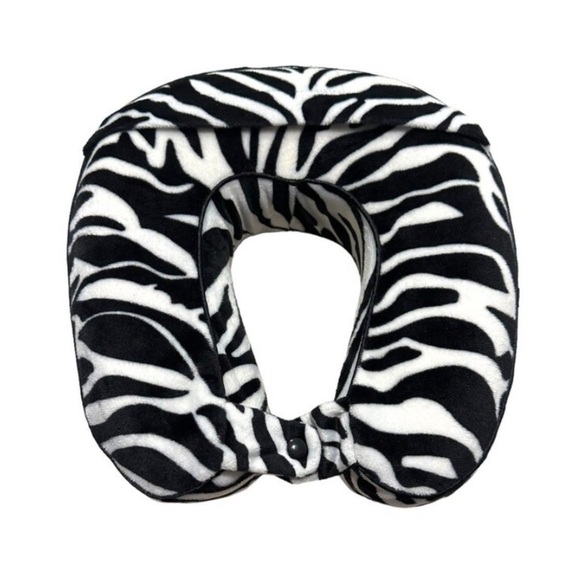 Zebra Animal Print Travel Neck Pillow with Sap Closure and Zipper Cover - Picture 2 of 5